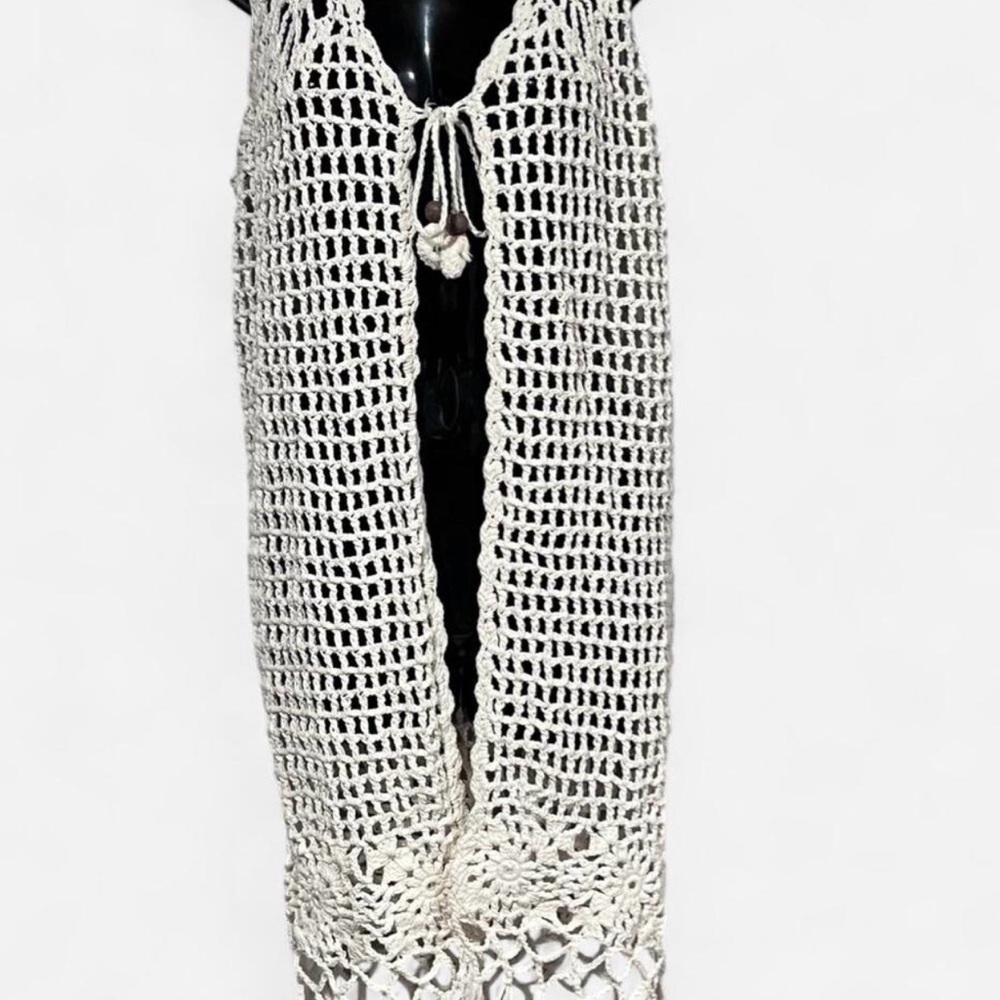 JW Style Boho Crochet Long Duster Vest – Size Large